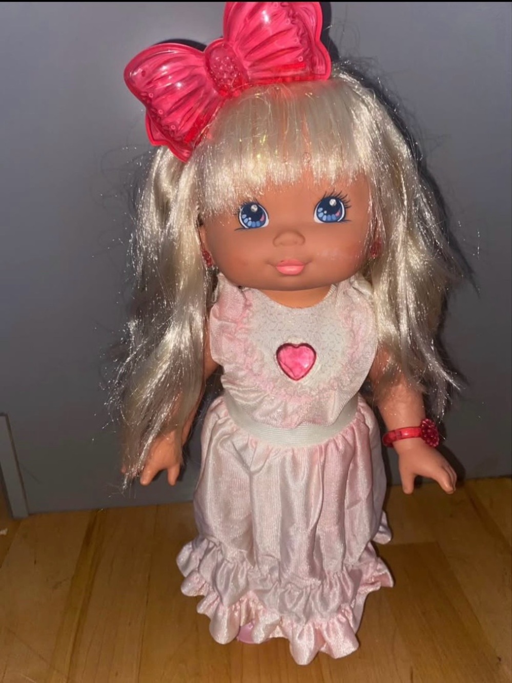 Mattel Rare 90s Pj Sparkles Blonde Doll with Pink Dress and Pink Bow 🎀